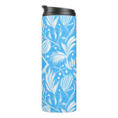 Tropical Blue Floral Pattern Diamond Monogram Thermosbecher (Nach rechts gedreht)