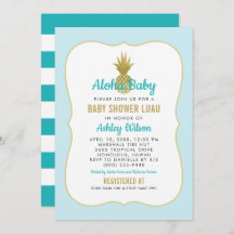 Tropical Blue Gold Ananas Baby Boy Shower Luau