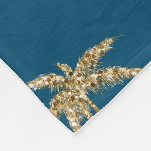 Tropical Blue Gold Glitzer Palm Trees Fleecedecke (Ecke)