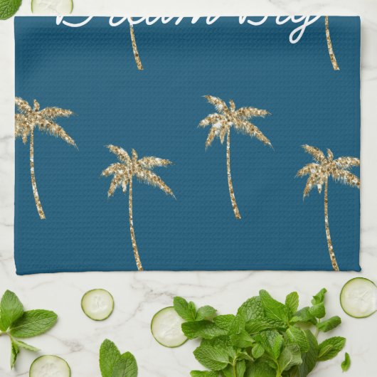 Tropical Blue Gold Glitzer Palm Trees Geschirrtuch (Gefaltet)