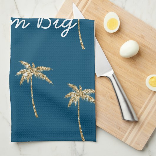 Tropical Blue Gold Glitzer Palm Trees Geschirrtuch (Viertel Falte)