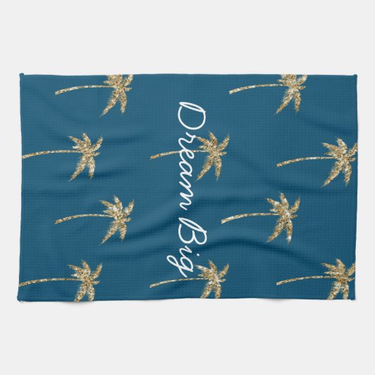 Tropical Blue Gold Glitzer Palm Trees Geschirrtuch (Horizontal)