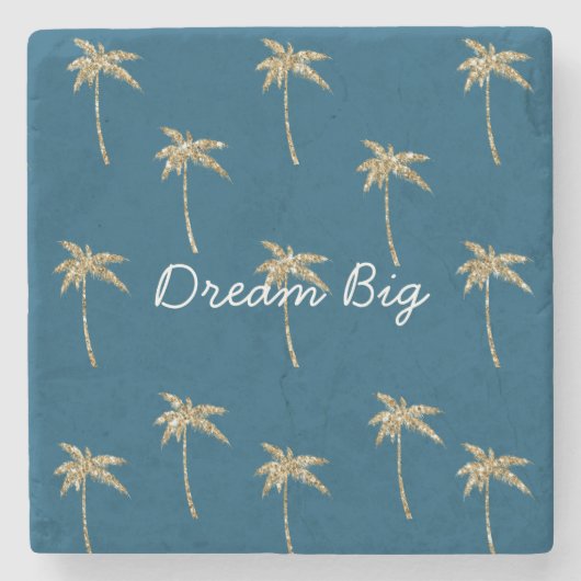 Tropical Blue Gold Glitzer Palm Trees Steinuntersetzer (Vorderseite)