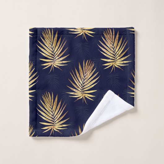 Tropical Blue Gold Palm Blätter Grüne Badhandtuch Set (Waschlappen)