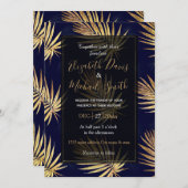 Tropical Blue Gold Palm Blätter Grüne Einladung (Vorne/Hinten)