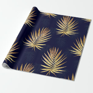 Tropical Blue Gold Palm Blätter Grüne Geschenkpapier