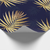Tropical Blue Gold Palm Blätter Grüne Geschenkpapier (Ecke)