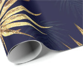 Tropical Blue Gold Palm Blätter Grüne Geschenkpapier (Rolleneckpunkt)