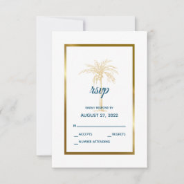 Tropical Blue Gold Palm Tree Beach Hochzeit RSVP Karte