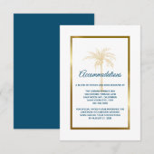 Tropical Blue Gold Palm Tree Hochzeitsunterkunft Begleitkarte (Vorne/Hinten)