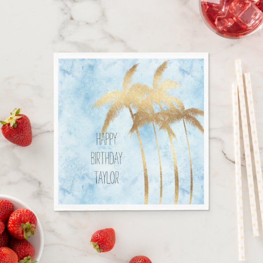 Tropical Blue Gold Palm Trees Serviette (Beispiel)