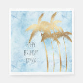 Tropical Blue Gold Palm Trees Serviette (Vorderseite)