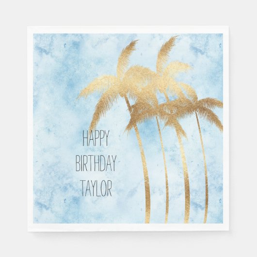 Tropical Blue Gold Palm Trees Serviette (Vorderseite)