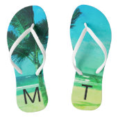 Tropical Blue/Green Beach & Palm Tree Initial Badesandalen (Fußbett)