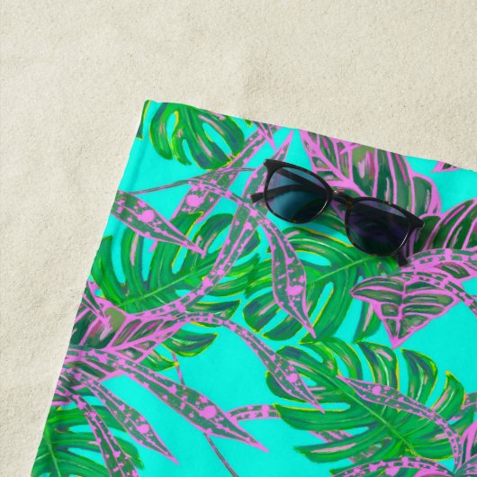 Tropical blue green firstname initial modern beach strandtuch (Beispiel)