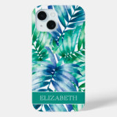 Tropical Blue Green Palm Fronds Personalisierter N Case-Mate iPhone Hülle (Rückseite)