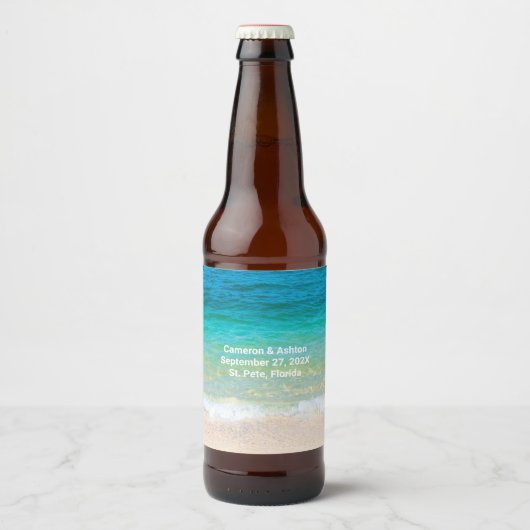 Tropical Blue Green Water Wedding Event Beer Bierflaschenetikett (Vorderseite)