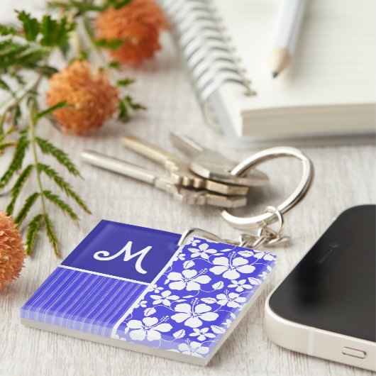 Tropical Blue Hibiskus Blume; Blumenkohl Schlüsselanhänger (Vorderseite rechts)