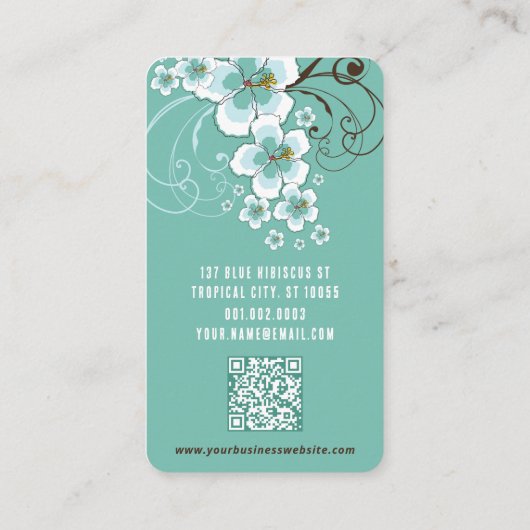 Tropical Blue Hibiskus Blume und Wirbel rustikal Visitenkarte (Rückseite)
