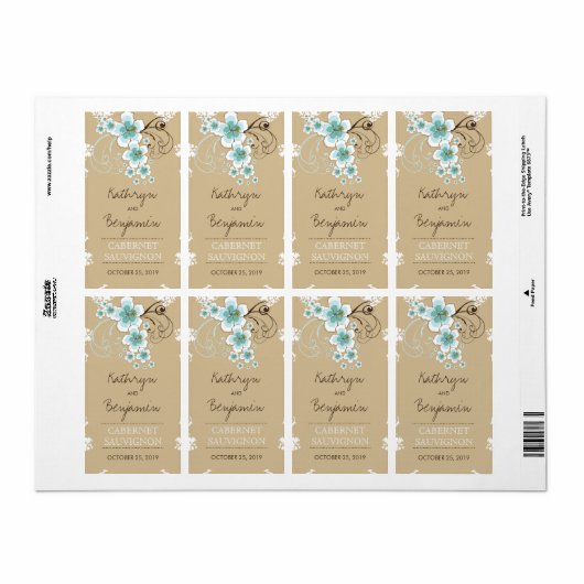 Tropical Blue Hibiskus Rustic Beach Hochzeitsflasc (Vorne)