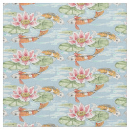 Tropical Blue Koi & Lotus Fish Pond Stoff