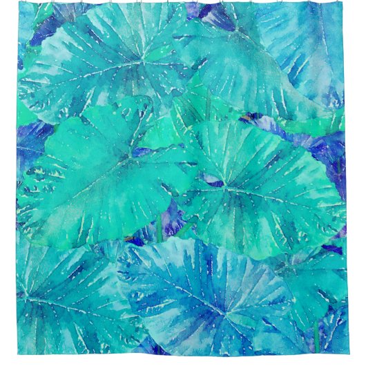 Tropical Blue Leaf Muster Duschvorhang (Vorderseite)