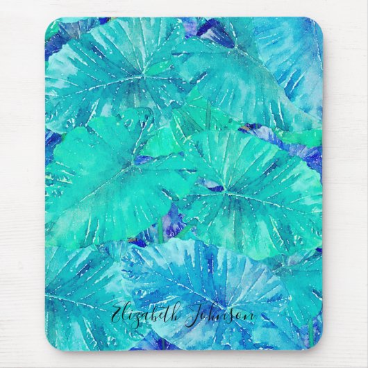 Tropical Blue Leaf Muster Mousepad (Vorne)