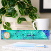 Tropical Blue Leaf Muster Namensplakette