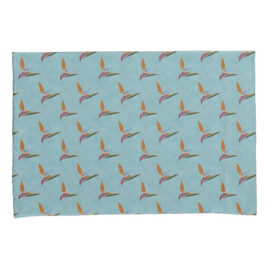 Tropical Blue Modern Bird of Paradise HandGezeichn Kissenbezug (Vorderseite-Rechts)