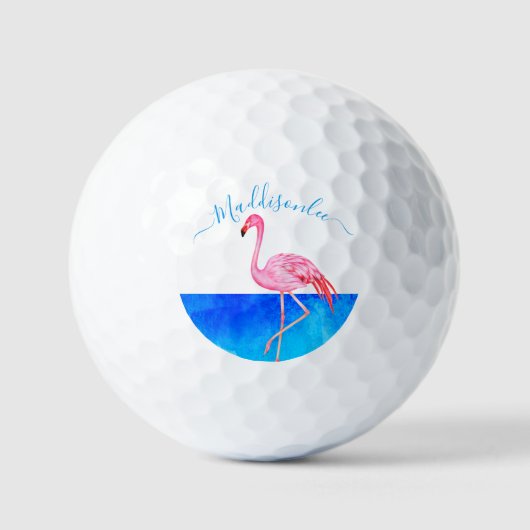 Tropical Blue Monogram Name Pink Flamingo Golf Golfball (Vorderseite)