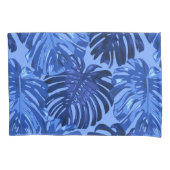 Tropical Blue Monstera Dschungel Blätter Muster Kissenbezug (Vorderseite-Links)