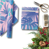Tropical Blue Monstera & Palm Blätter Pink Geschenkpapier