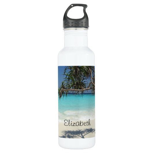 Tropical Blue Ocean Beach Scene Foto Edelstahlflasche (Vorderseite)