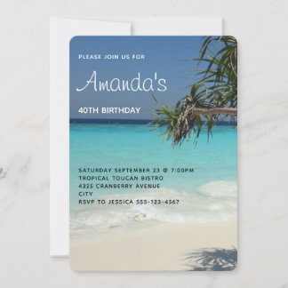 Tropical Blue Ocean Beach Scene Foto Geburtstag Einladung