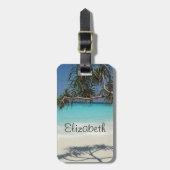 Tropical Blue Ocean Beach Scene Foto Gepäckanhänger (Vorderseite vertikal)