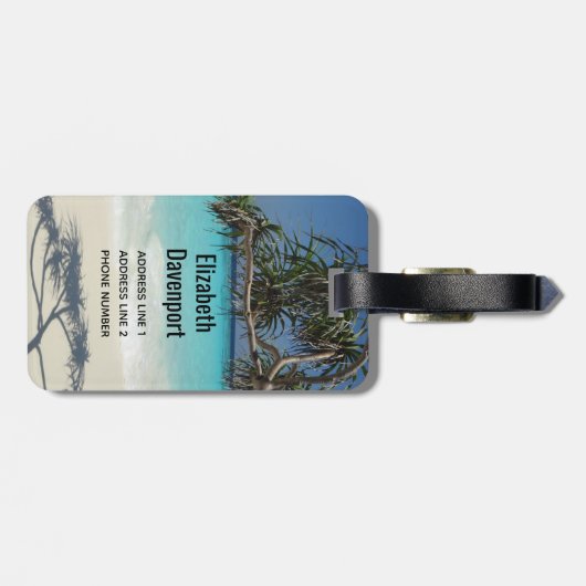 Tropical Blue Ocean Beach Scene Foto Gepäckanhänger (Rückseite horizontal)