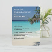 Tropical Blue Ocean Beach Scene Foto Hochzeit Einladung (Stehend Vorderseite)