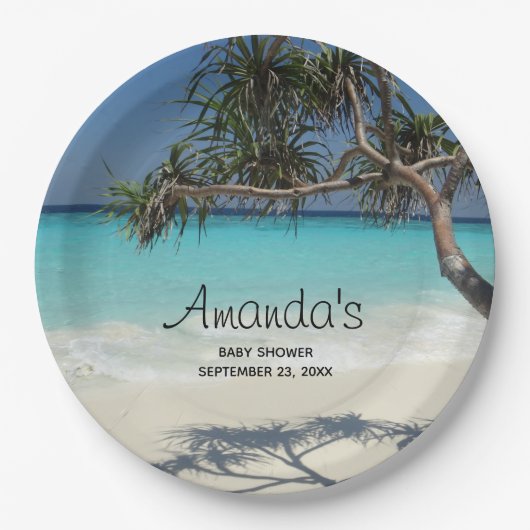 Tropical Blue Ocean Beach Scene Foto Party Pappteller (Vorderseite)