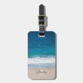 Tropical Blue Ocean Waves Sandy Beach Personalisie Gepäckanhänger (Vorderseite vertikal)