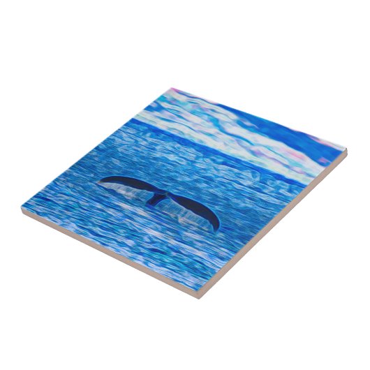 Tropical Blue Ocean Whale Schwanz Fliese (Seite)