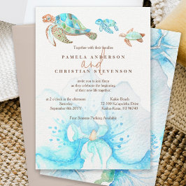 Tropical Blue Orchid & Sea Turtles Wedding Einladung