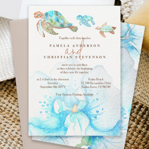 Tropical Blue Orchid & Sea Turtles Wedding Einladung