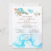 Tropical Blue Orchid & Sea Turtles Wedding Einladung (Vorderseite)