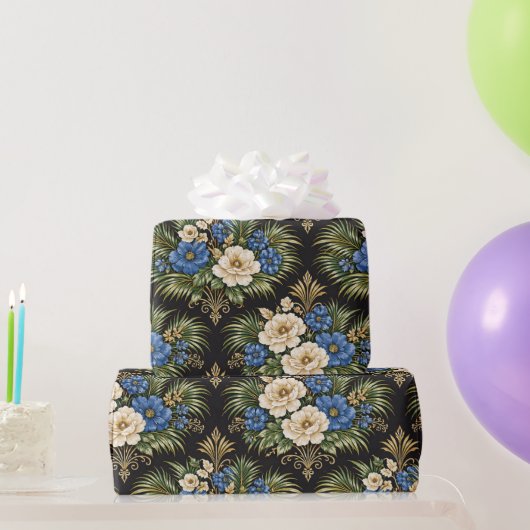 Tropical Blue Palm Floral Geschenkpapier (Partygeschenke)