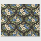 Tropical Blue Palm Floral Geschenkpapier (Flach)