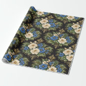 Tropical Blue Palm Floral Geschenkpapier (Ungerollt)