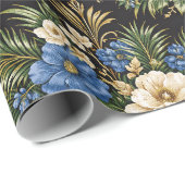 Tropical Blue Palm Floral Geschenkpapier (Rolleneckpunkt)