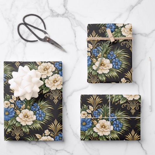 Tropical Blue Palm Floral Geschenkpapier Set (Vorderseite)