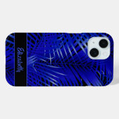 Tropical Blue Palm Fronds auf Schwarz Personalisie Case-Mate iPhone Hülle (Rückseite (Horizontal))