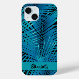Tropical Blue Palm Fronds auf Schwarz Personalisie Case-Mate iPhone Hülle